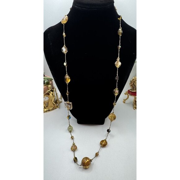 ITALIAN GLASS BEADS MURANO  ART GLASS FOILED CARNIVAL NECKLACE 30" LONG - Picture 2 of 7